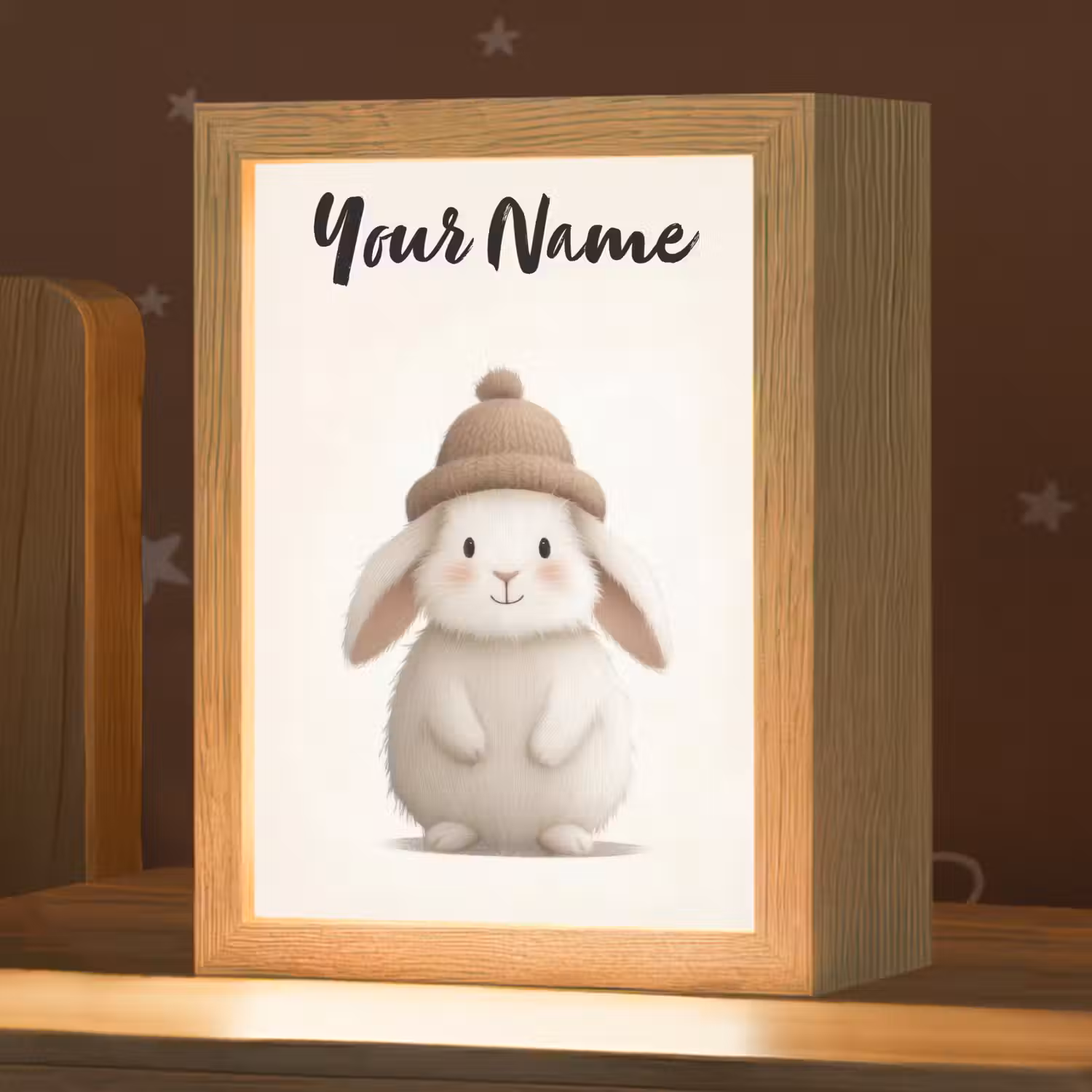 Konijn - Muts - Oren - Beige Light Box met kabel (Kinderlampje) klein -zzz_3d_website
