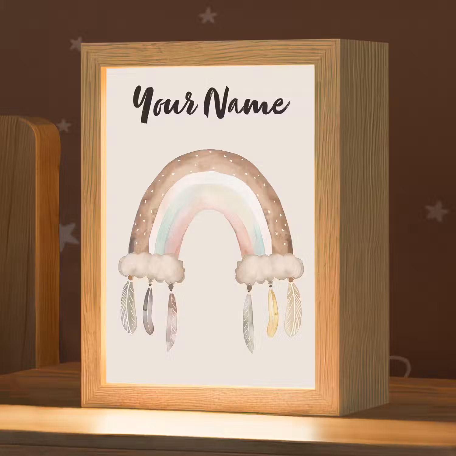 Regenboog - Bohemian - Boho - Pastel kleuren Light Box met kabel (Kinderlampje) klein -zzz_3d_website