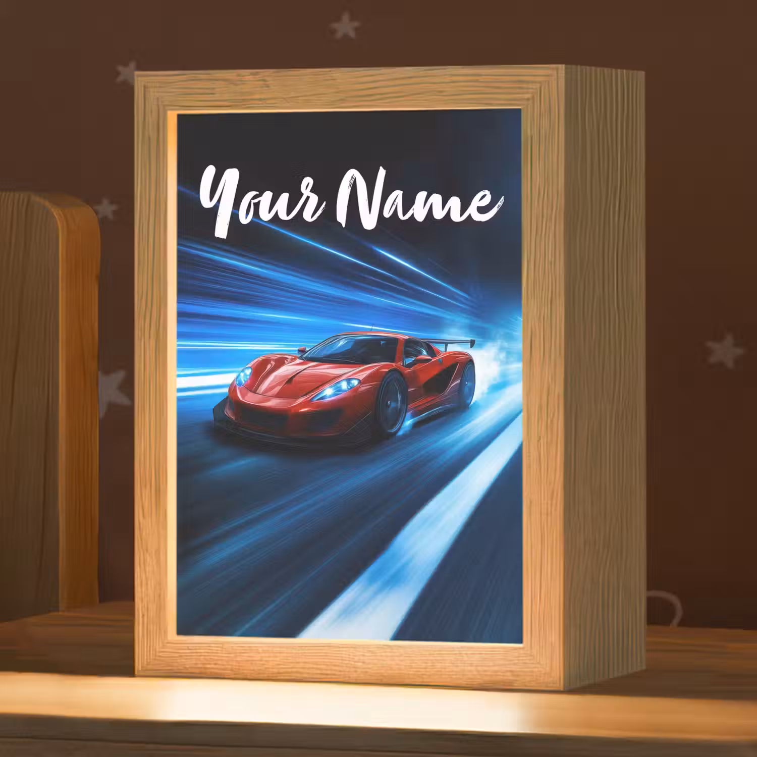 Rode raceauto - Blauw - Futuristisch Light Box met kabel (Kinderlampje) klein -zzz_3d_website