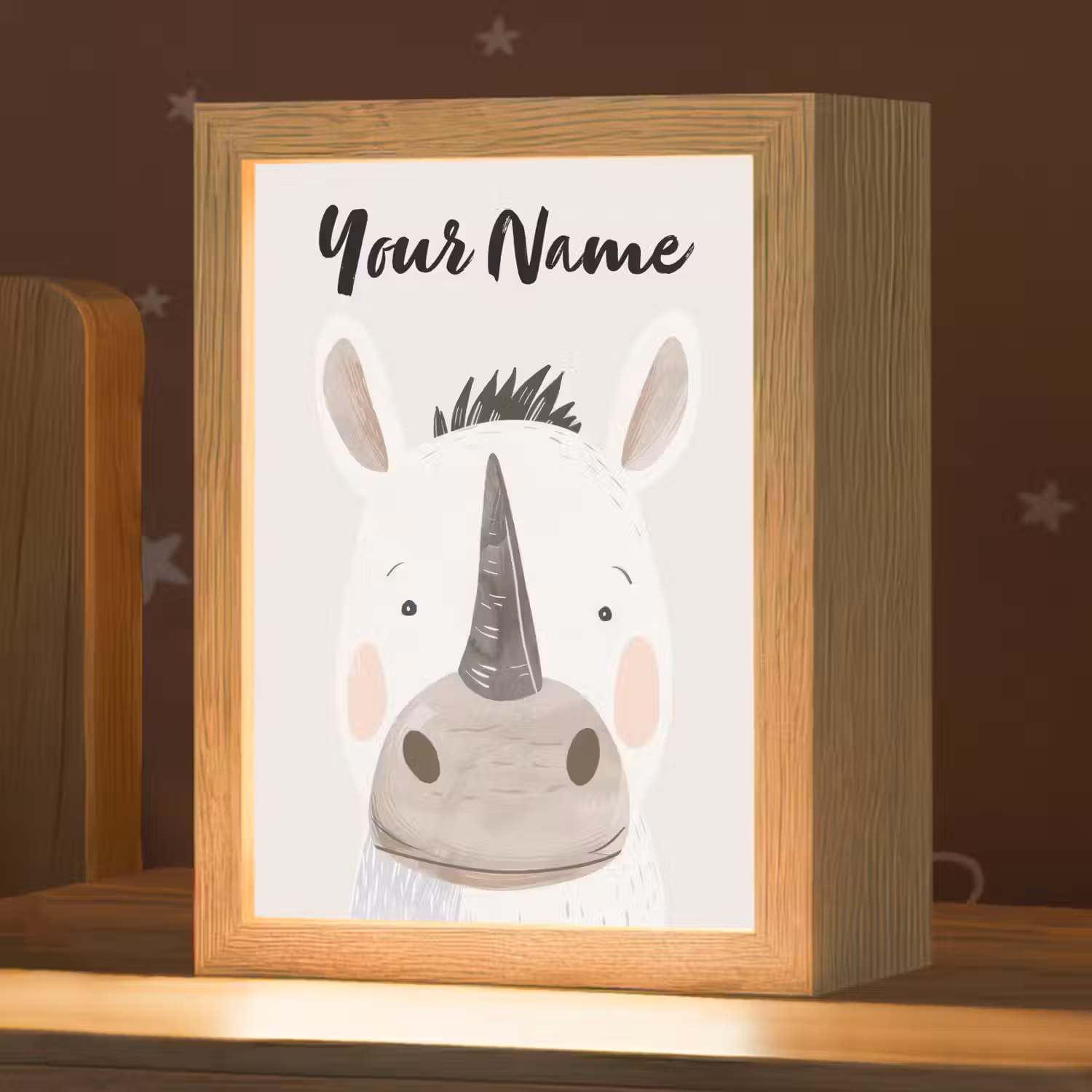 Neushoorn - Wilde dieren - Pastel kleuren Light Box met kabel (Kinderlampje) klein -zzz_3d_website