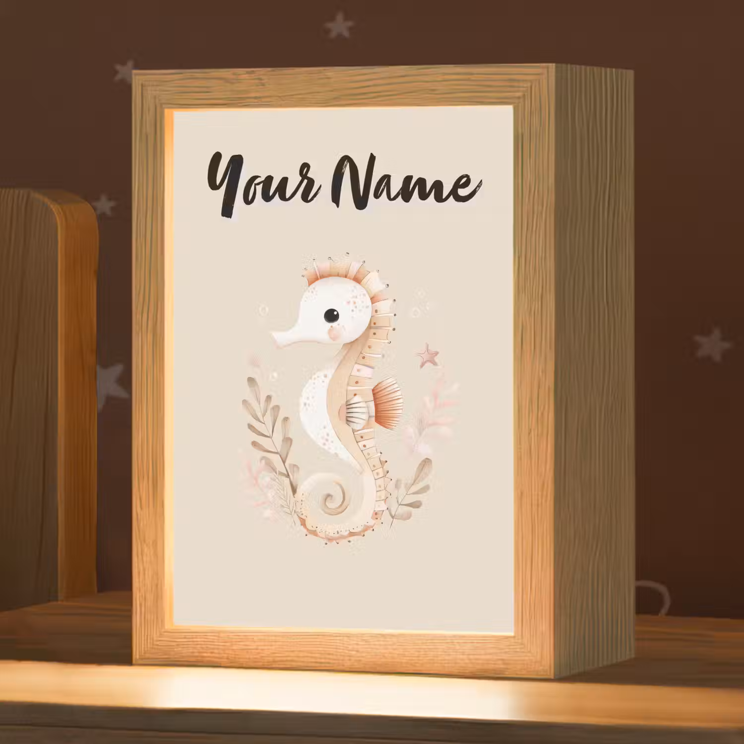 Zeepaardje - Zeewier - Beige Light Box met kabel (Kinderlampje) klein -zzz_3d_website