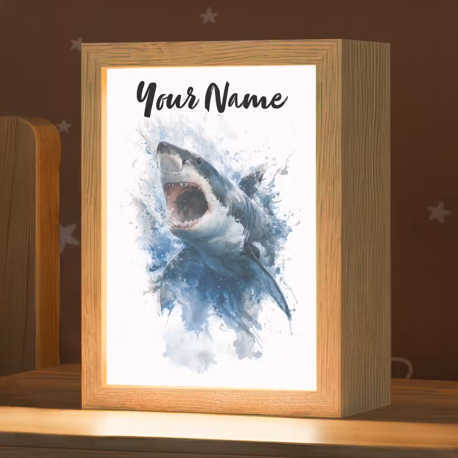 Haai - Blauw - Water Light Box met kabel (Kinderlampje) klein -zzz_3d_website