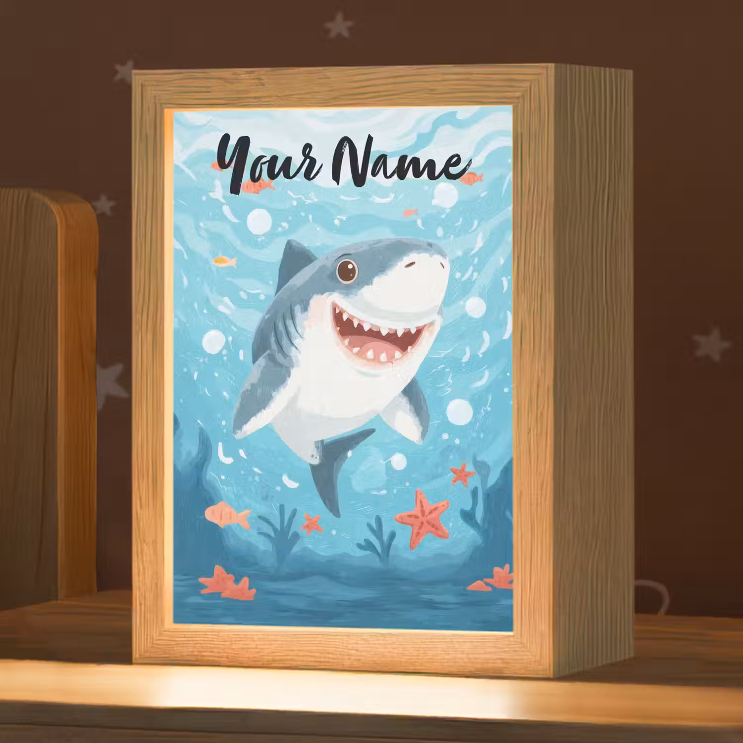 Haai - Vissen - Blauw - Onderwater Light Box met kabel (Kinderlampje) klein -zzz_3d_website