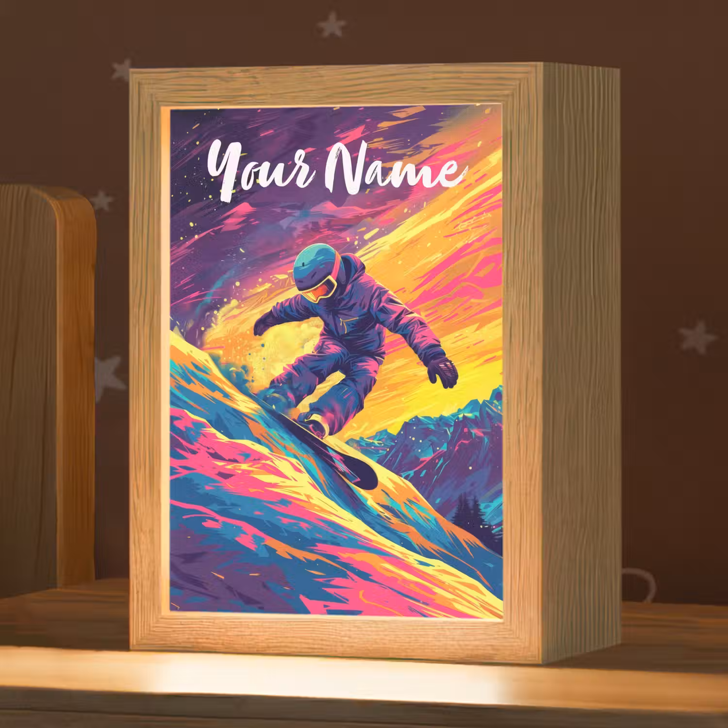 Snowboarden - Sneeuw - Kleurrijk Light Box met kabel (Kinderlampje) klein -zzz_3d_website