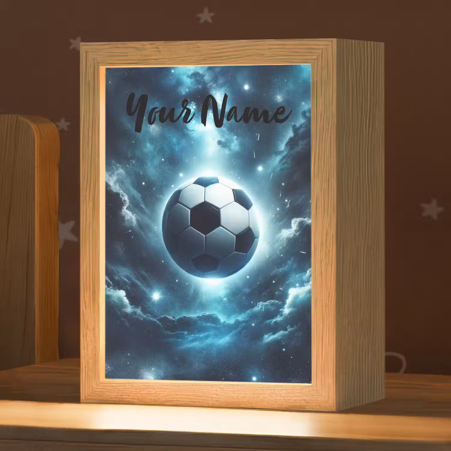 Voetbal - Galaxy - Ruimte - Sport - Blauw Light Box met kabel (Kinderlampje) klein -zzz_3d_website