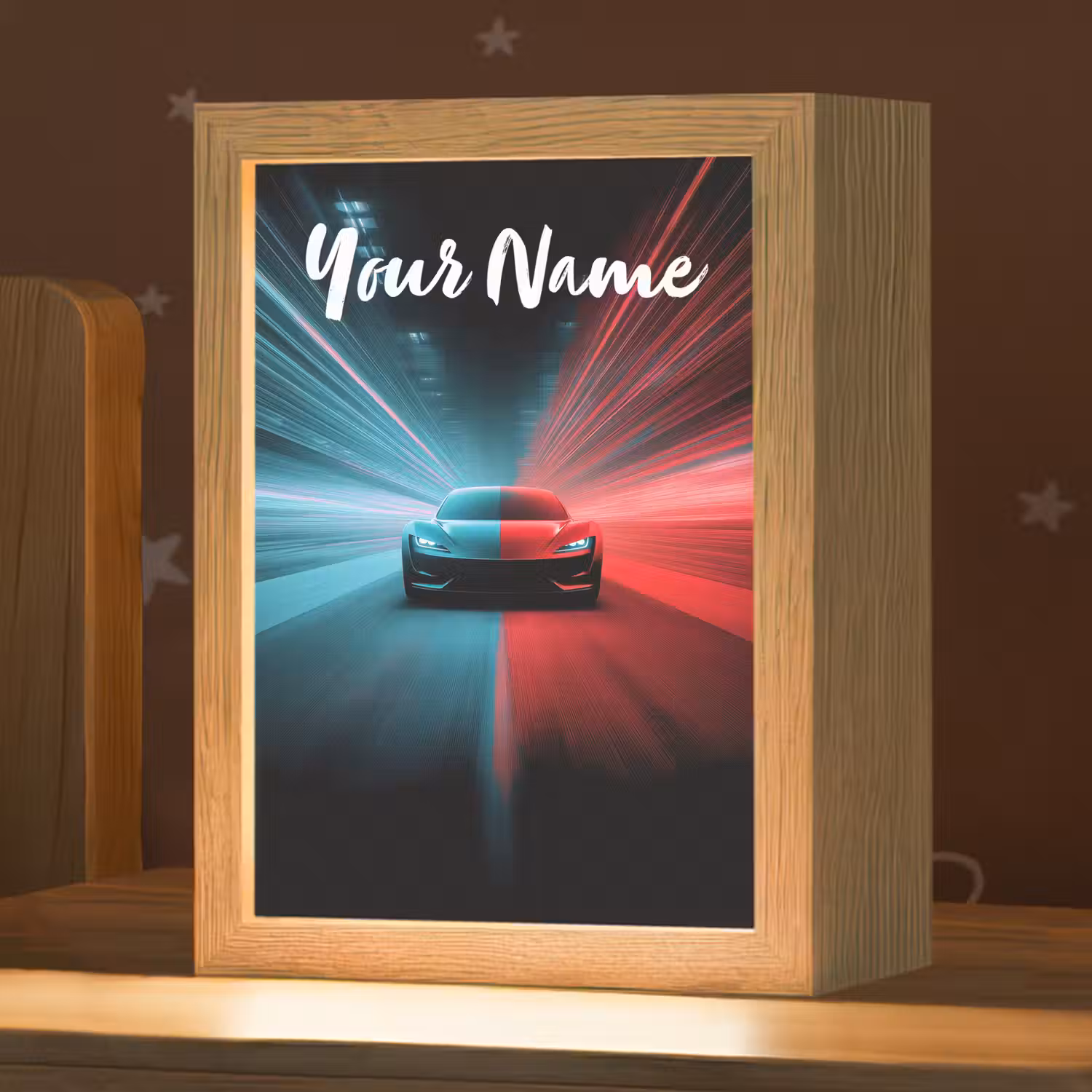 Sportauto - Blauw - Neon - Stad Light Box met kabel (Kinderlampje) klein -zzz_3d_website