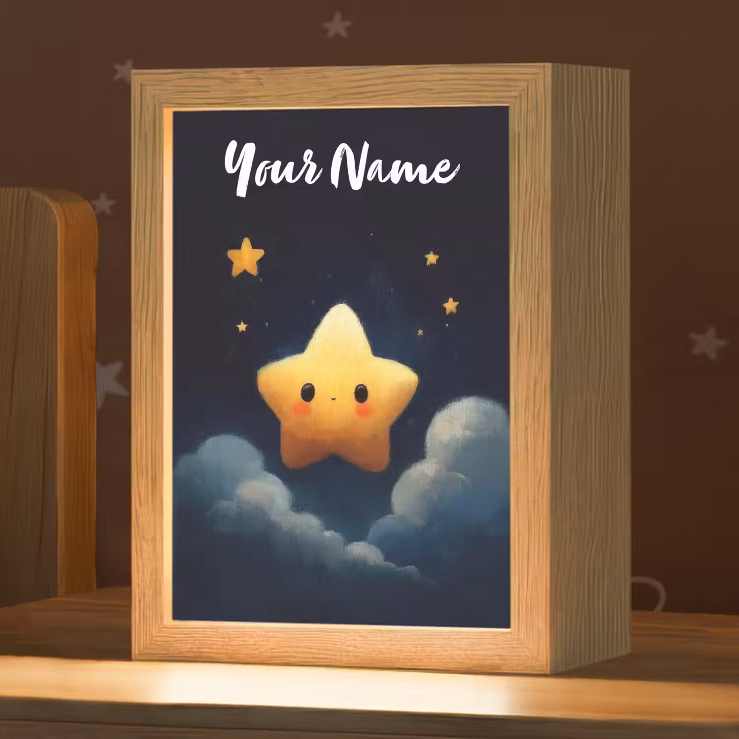 Ster - Gezichtje - Nacht - Wolken Light Box met kabel (Kinderlampje) klein -zzz_3d_website