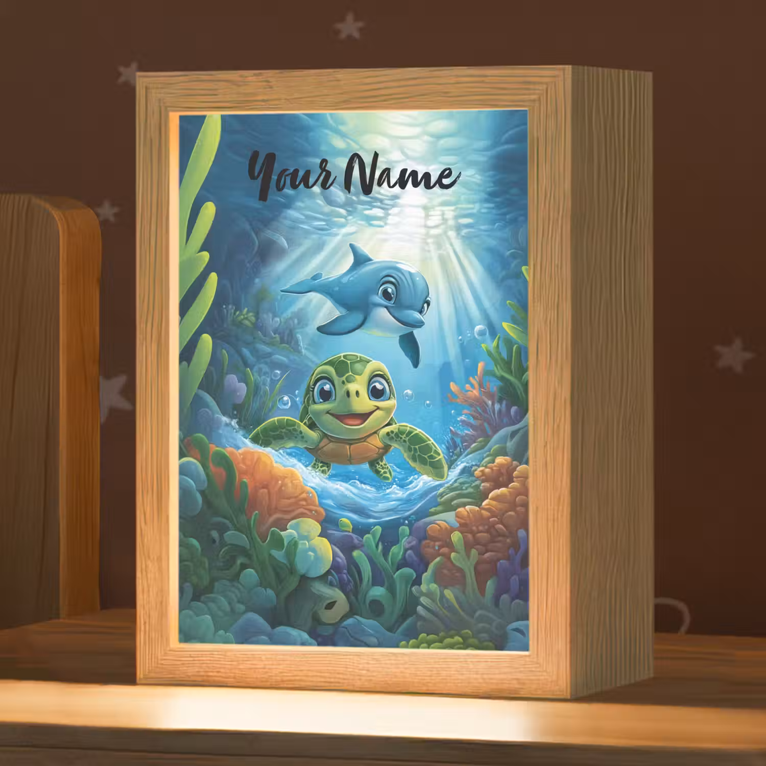 Schildpad - Dolfijn - Oceaan Light Box met kabel (Kinderlampje) klein -zzz_3d_website