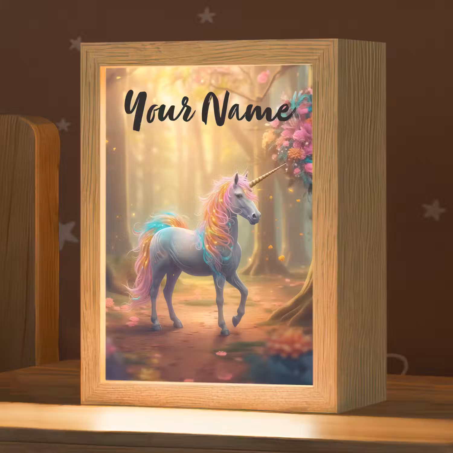 Eenhoorn - Bos - Kleurrijk - Bloemen - Meiden Light Box met kabel (Kinderlampje) klein -zzz_3d_website