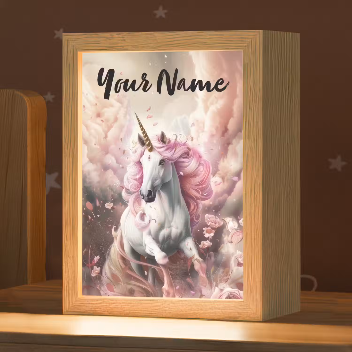 Eenhoorn - Meisje - Roze - Bloemen - Sprookje Light Box met kabel (Kinderlampje) klein -zzz_3d_website