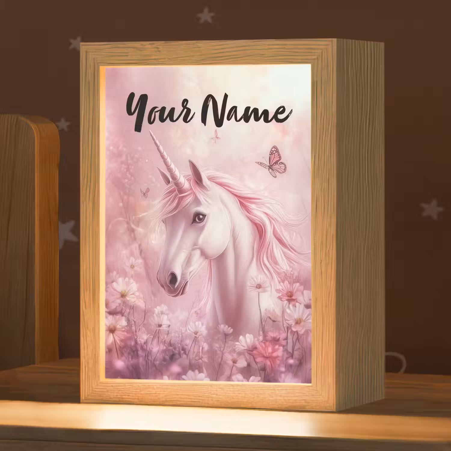 Eenhoorn - Roze - Vlinders - Bloemen Light Box met kabel (Kinderlampje) klein -zzz_3d_website