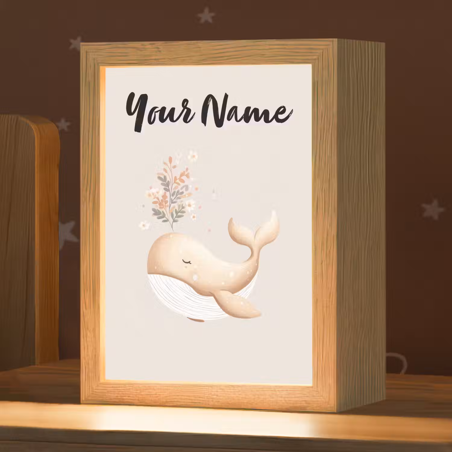 Walvis - Illustratie - Minimalistisch - Bloemen Light Box met kabel (Kinderlampje) klein -zzz_3d_website
