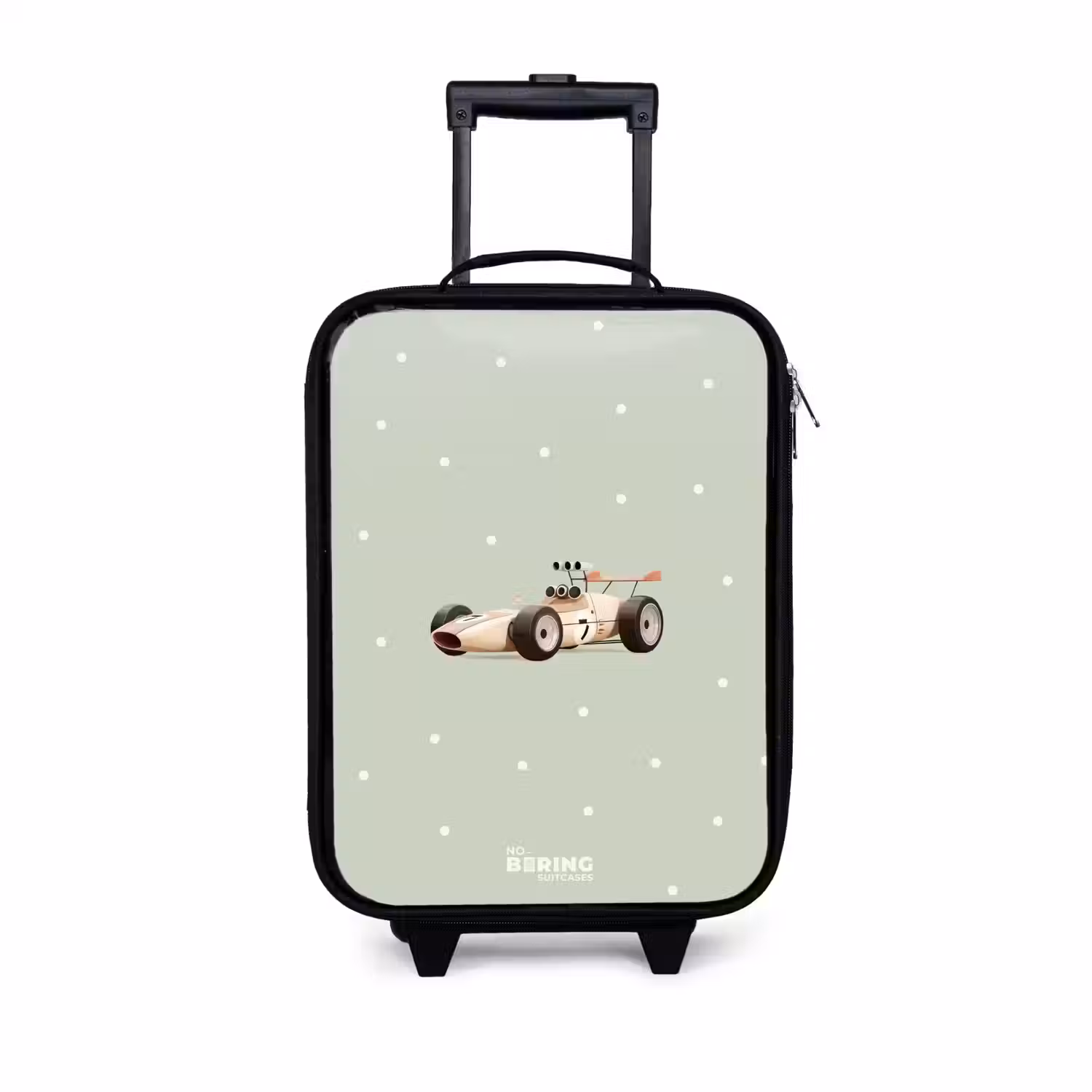 Beige retro raceauto op groene stippen achtergrond Kinderkoffer - Zwart klein -3d