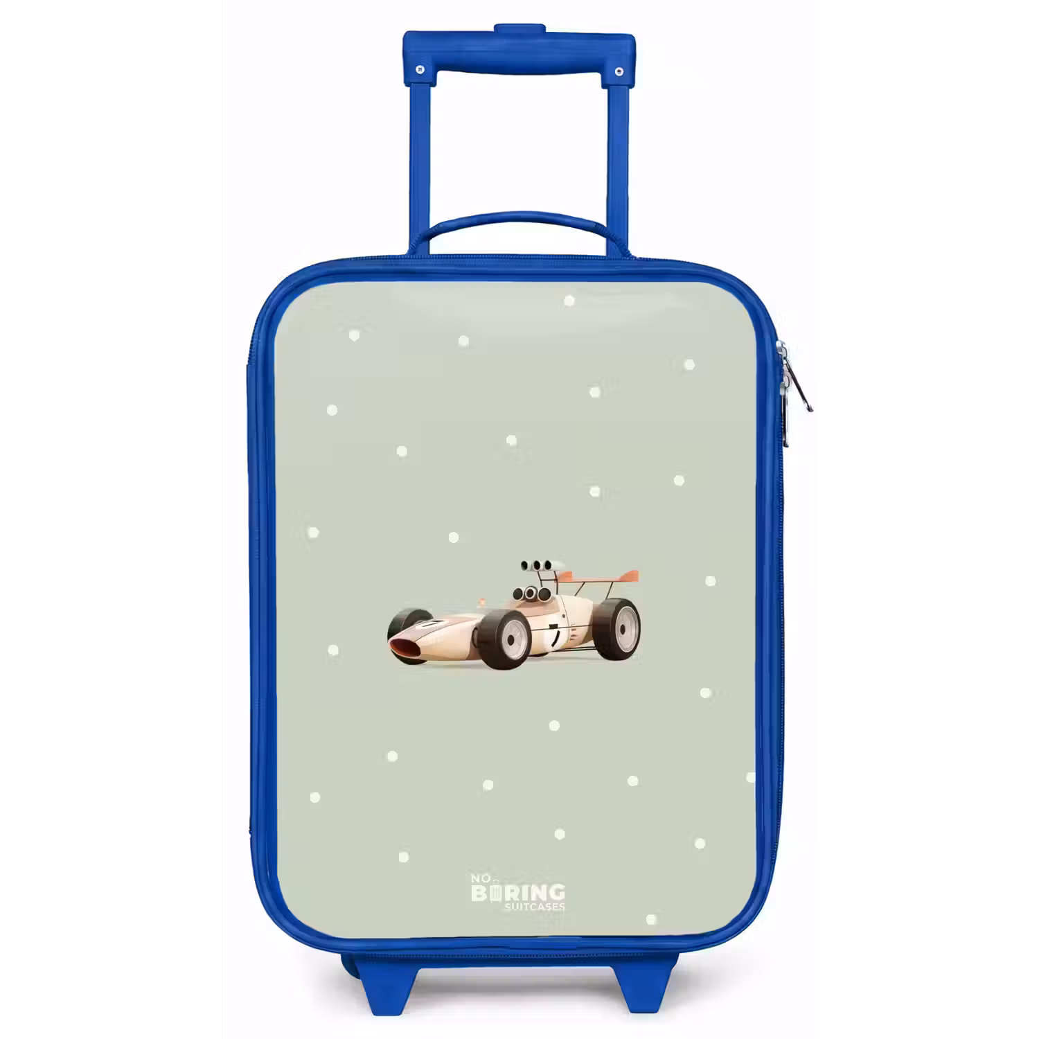 Beige retro raceauto op groene stippen achtergrond Kinderkoffer - Blauw klein -zz3dotto