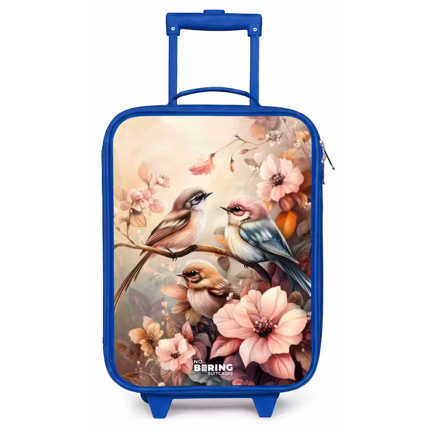 Vogels met roze bloemen Kinderkoffer - Blauw klein -zz3dotto