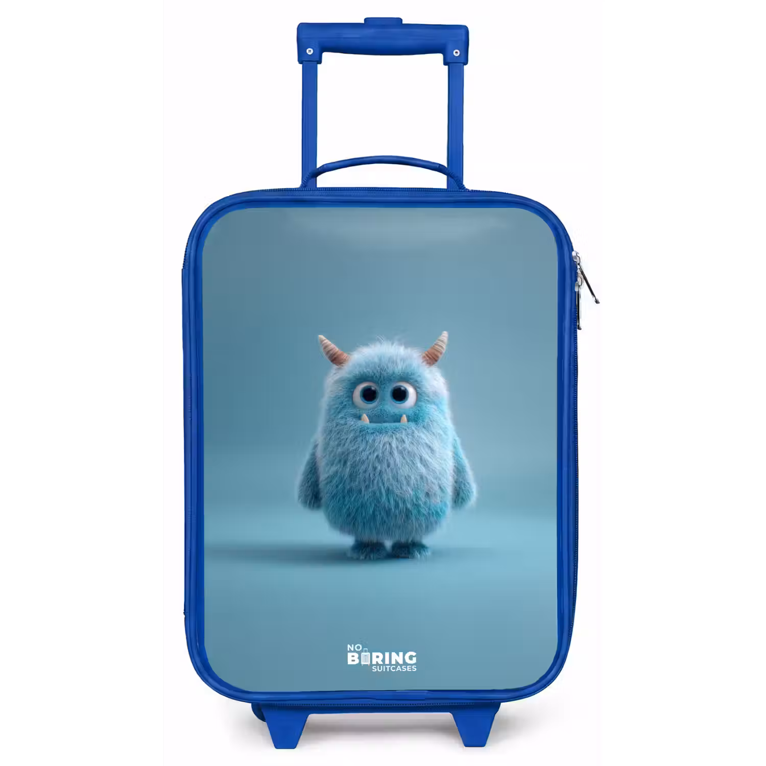 Blauw pluizig monster met hoorns Kinderkoffer - Blauw klein -zz3dotto