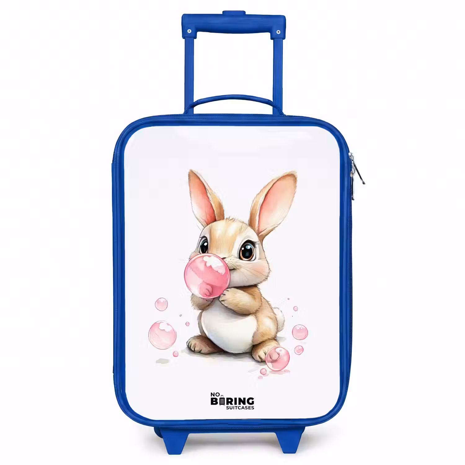 Bruin konijntje met roze bellen Kinderkoffer - Blauw klein -3d