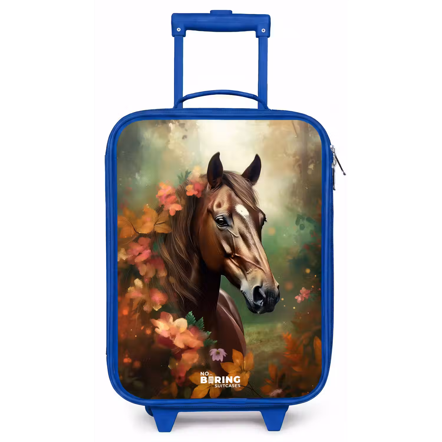 Bruin paard tussen de bloemen Kinderkoffer - Blauw klein -zz3dotto