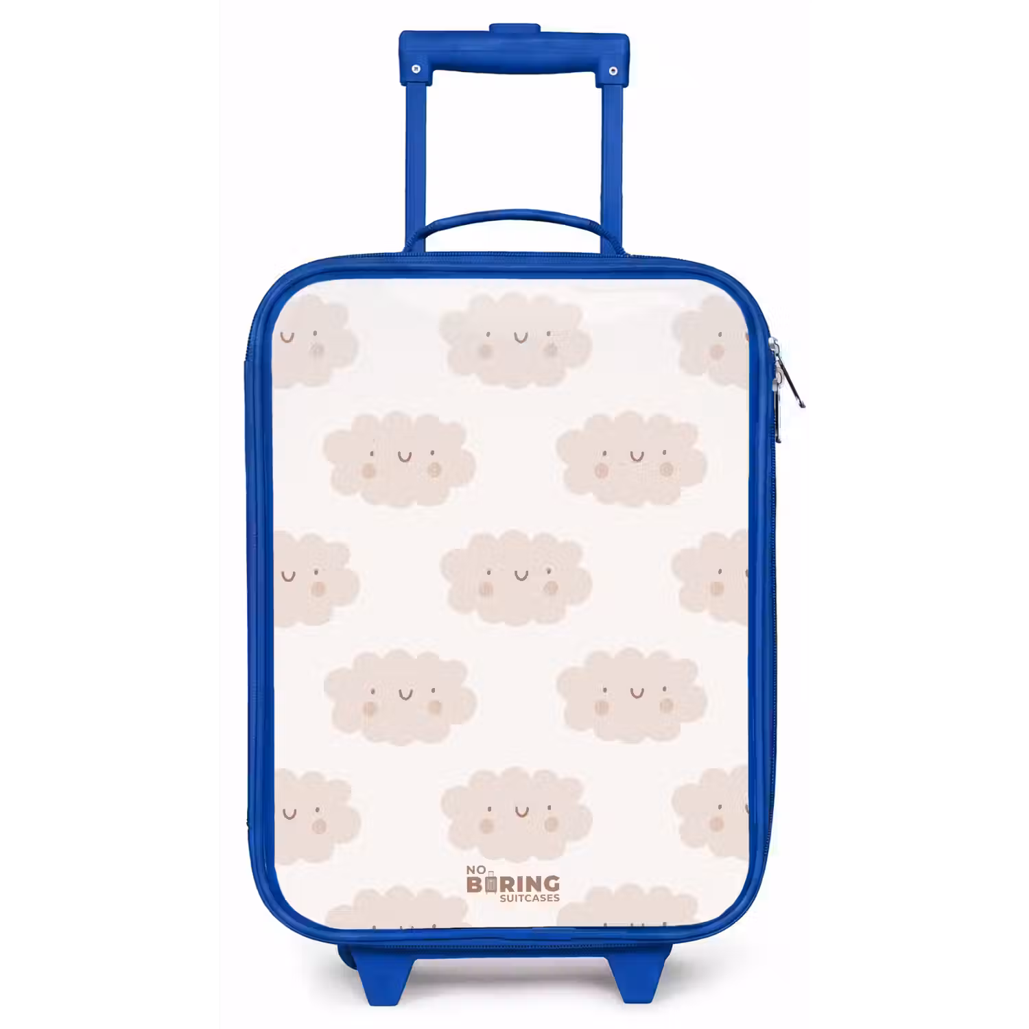 Vrolijke wolkjes met gezichtjes op crèmekleurige achtergrond Kinderkoffer - Blauw klein -zz3dotto