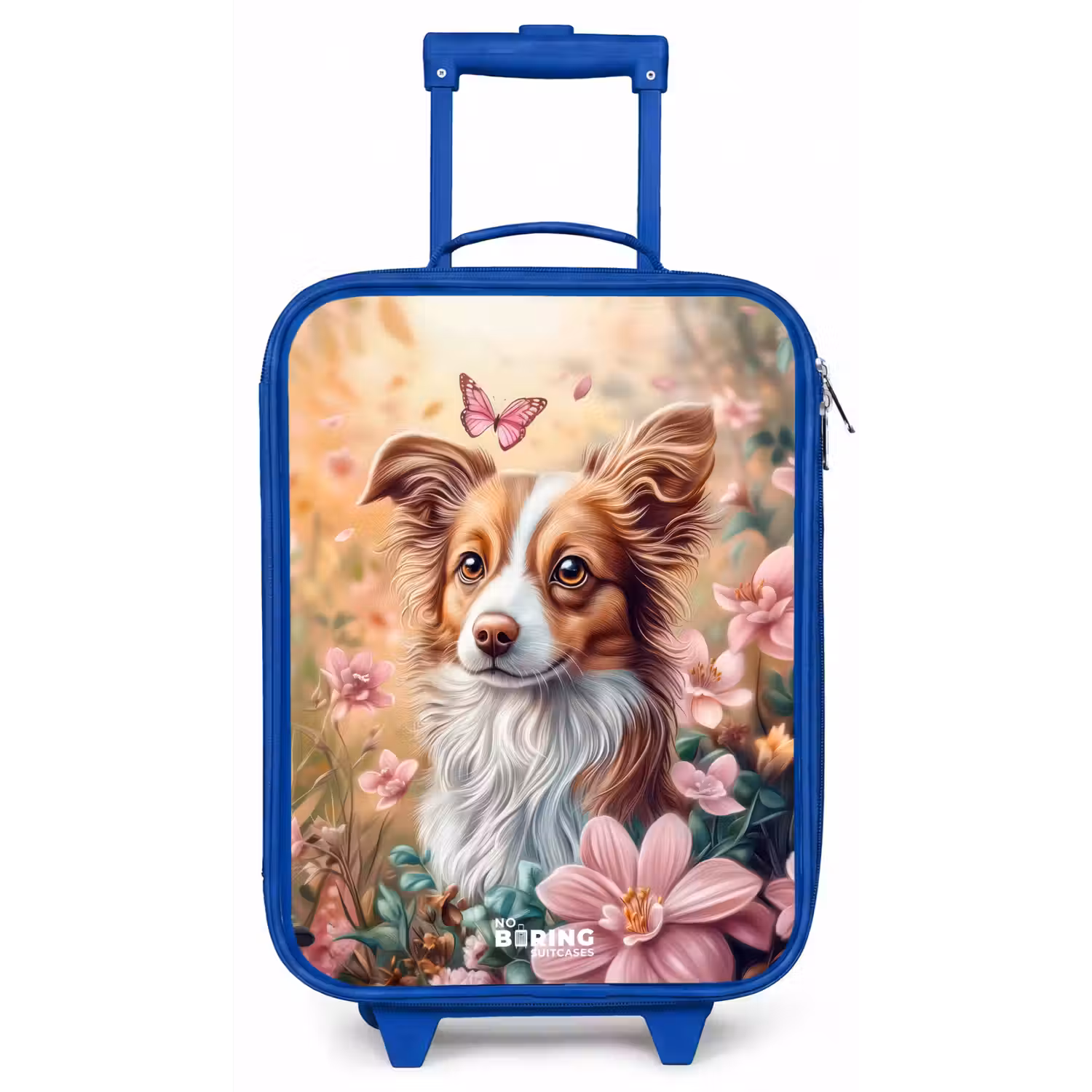 Hond in bloemenveld met vlinders Kinderkoffer - Blauw klein -zz3dotto