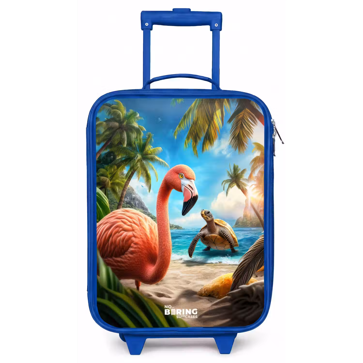 Flamingo en schildpad op tropisch strand Kinderkoffer - Blauw klein -zz3dotto