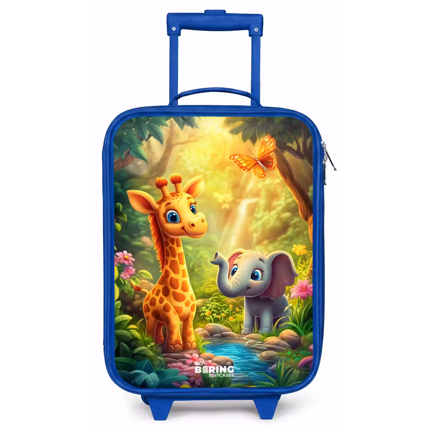 Giraf en olifant bij beekje in de Jungle Kinderkoffer - Blauw klein -zz3dotto