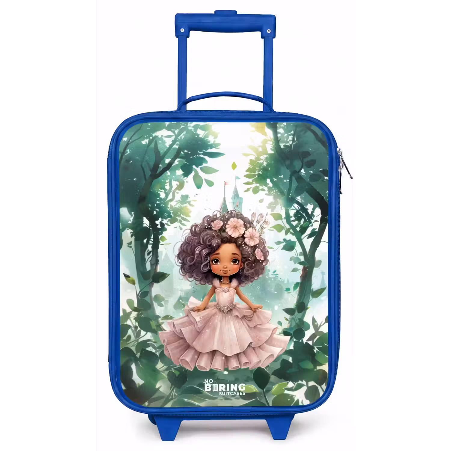 Meisje met donkere krullen in het bos Kinderkoffer - Blauw klein -zz3dotto