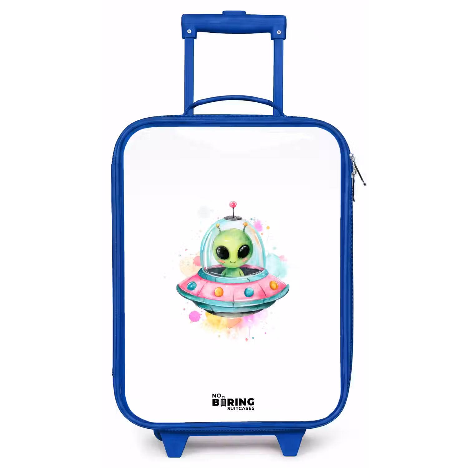 Groene alien in kleurrijke UFO Kinderkoffer - Blauw klein -zz3dotto