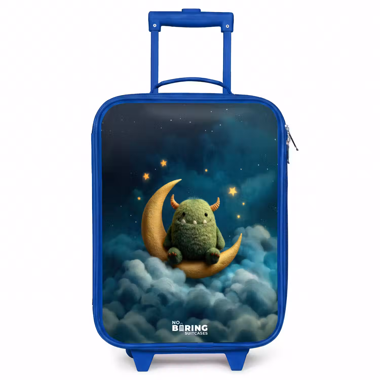 Groen monster op maansikkel Kinderkoffer - Blauw klein -3d