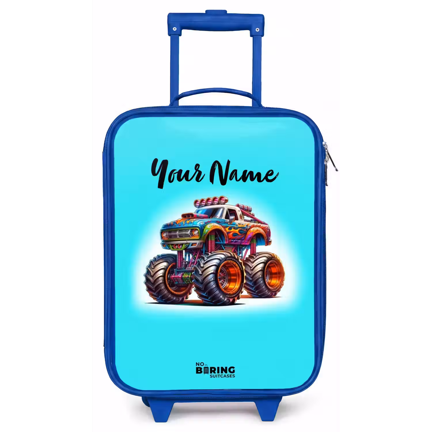 Monstertruck op Lichtblauwe Achtergrond Kinderkoffer - Blauw klein -zz3dotto