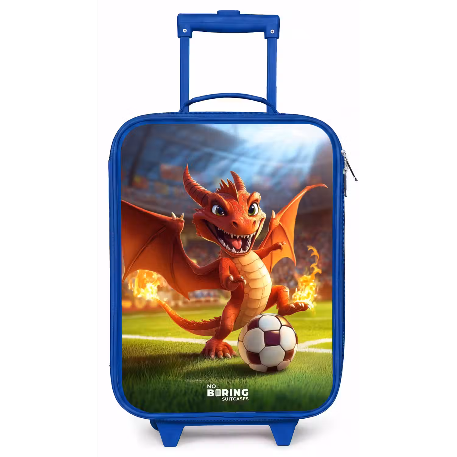 Rode draak voetbalt in zonnig stadion Kinderkoffer - Blauw klein -zz3dotto