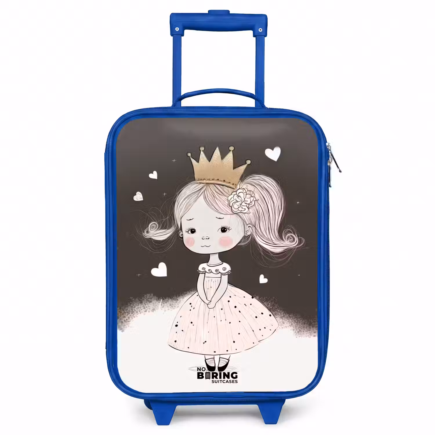 Verlegen prinses met bloem Kinderkoffer - Blauw klein -3d