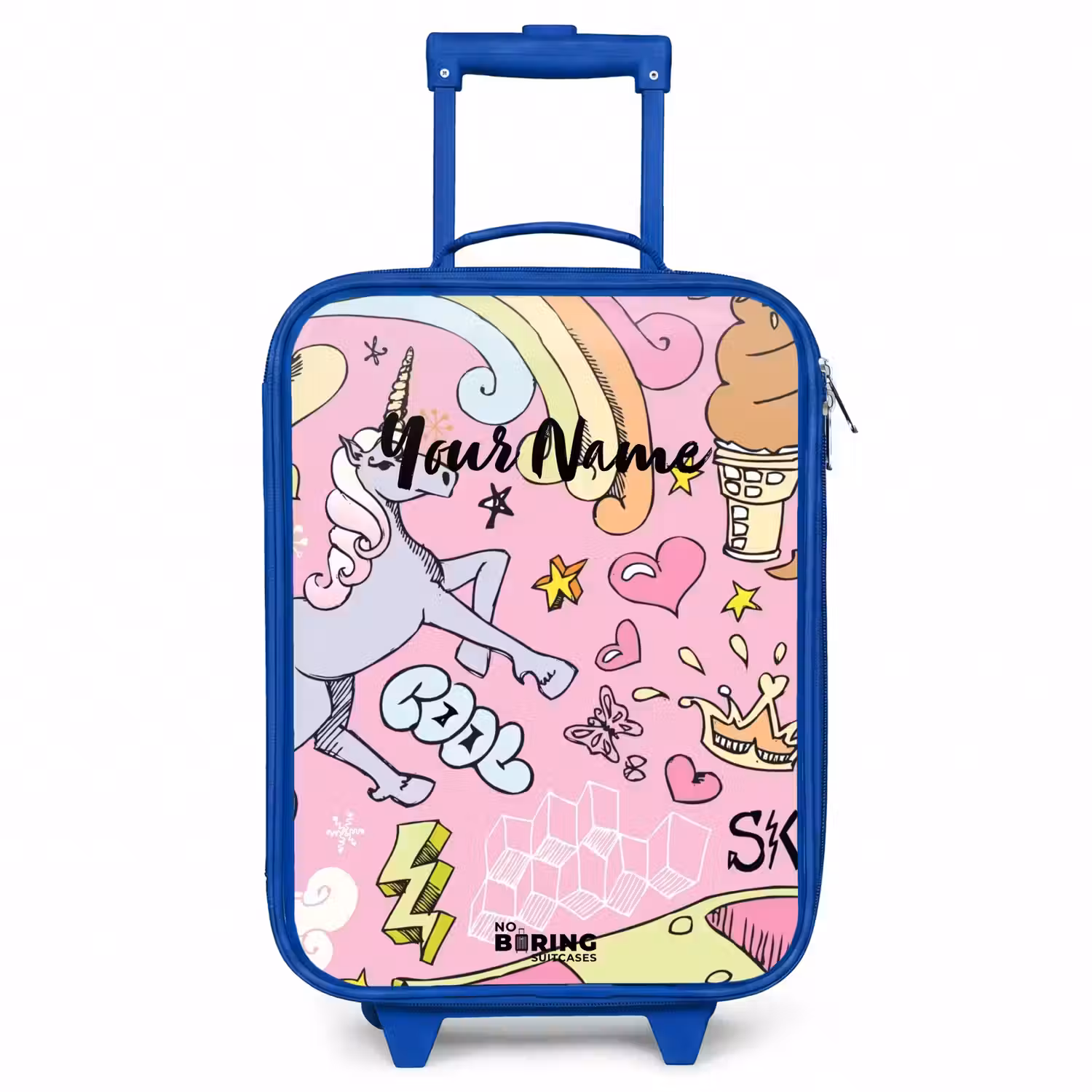 Unicorn doodles Kinderkoffer - Blauw klein -3d
