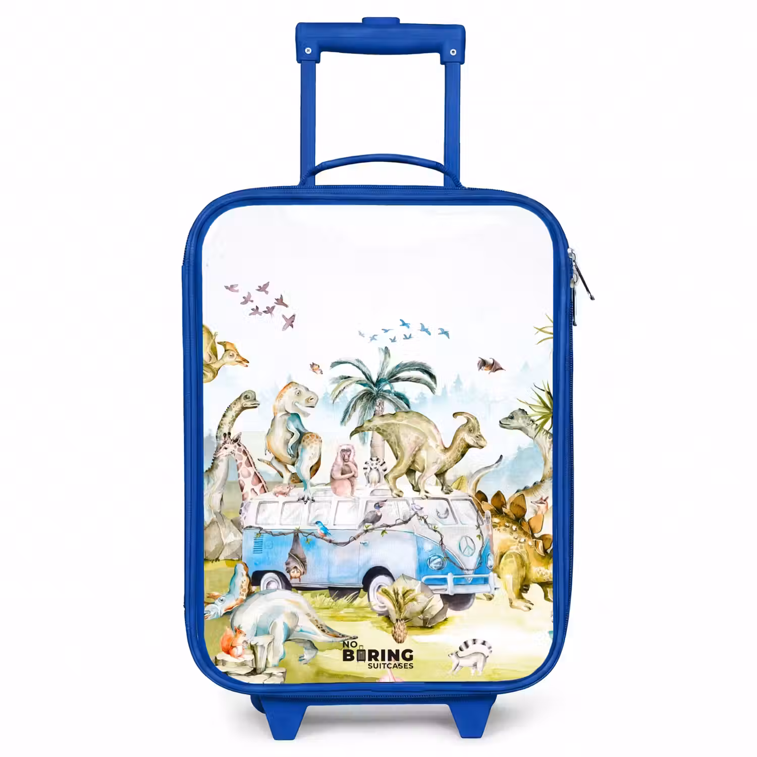 Busje met dino's Kinderkoffer - Blauw klein -3d