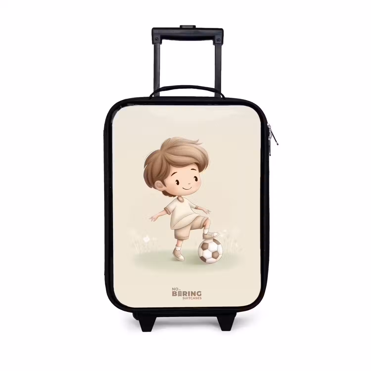 Jongen met een voetbal in bruine tinten Kinderkoffer - Zwart klein -3d