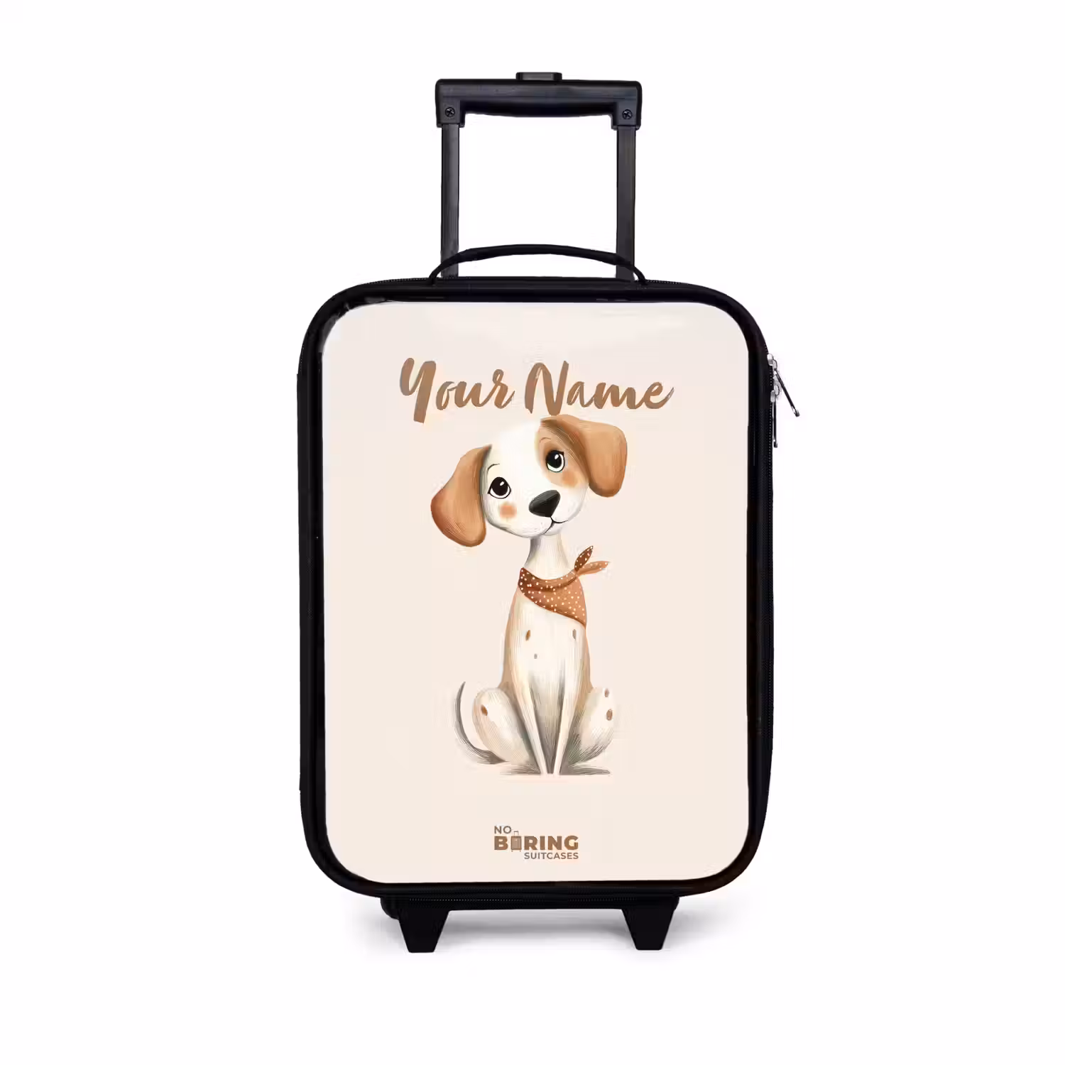 Bruin gevlekte pup op een beige achtergrond Kinderkoffer - Zwart klein -3d
