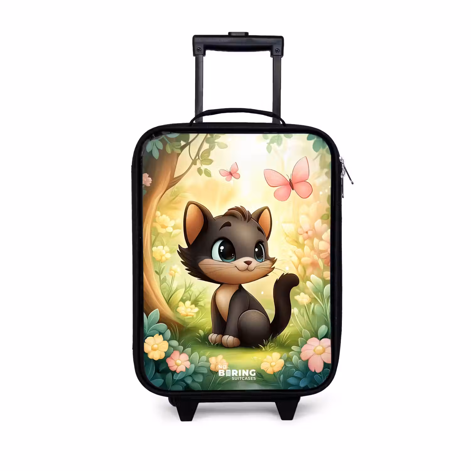 Kat - Vlinder - Bloemen Kinderkoffer - Zwart klein -3d