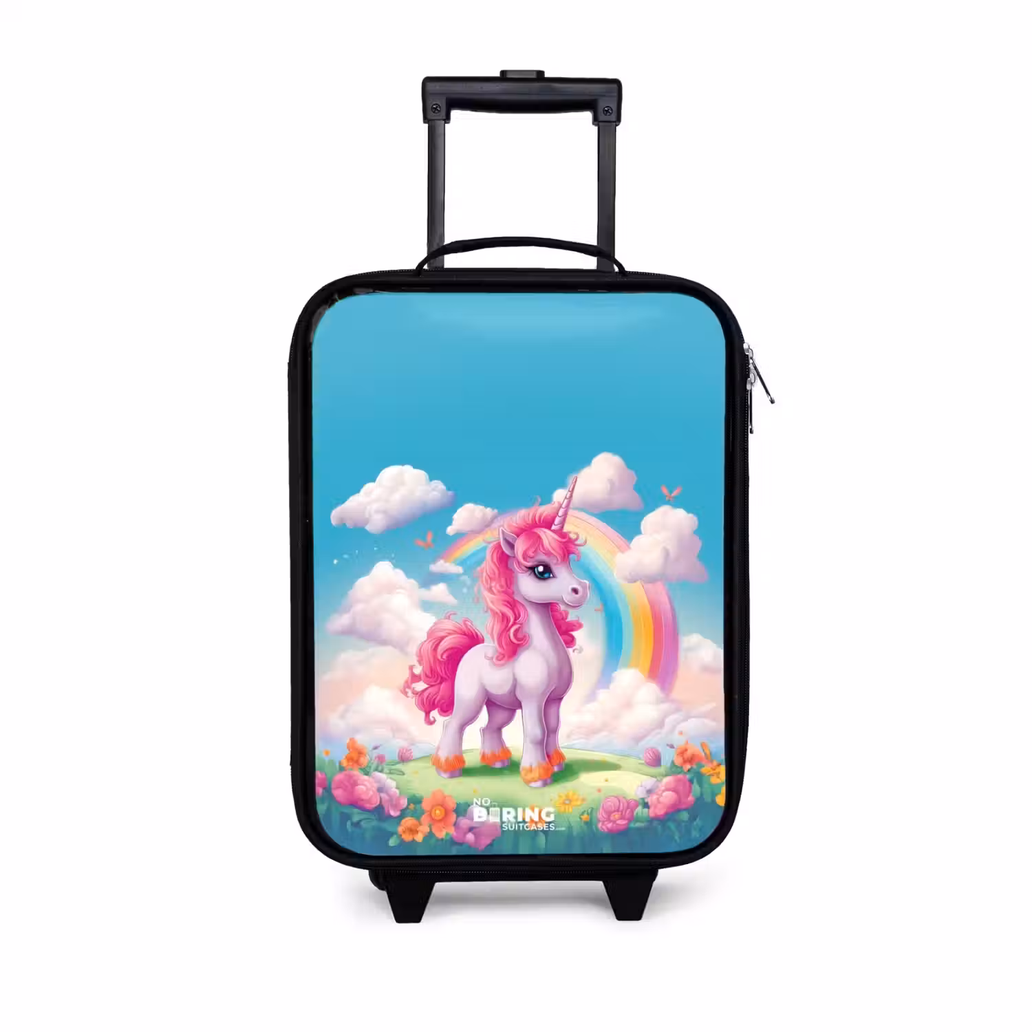 Vrolijke eenhoorn bij een regenboog Kinderkoffer - Zwart klein -3d