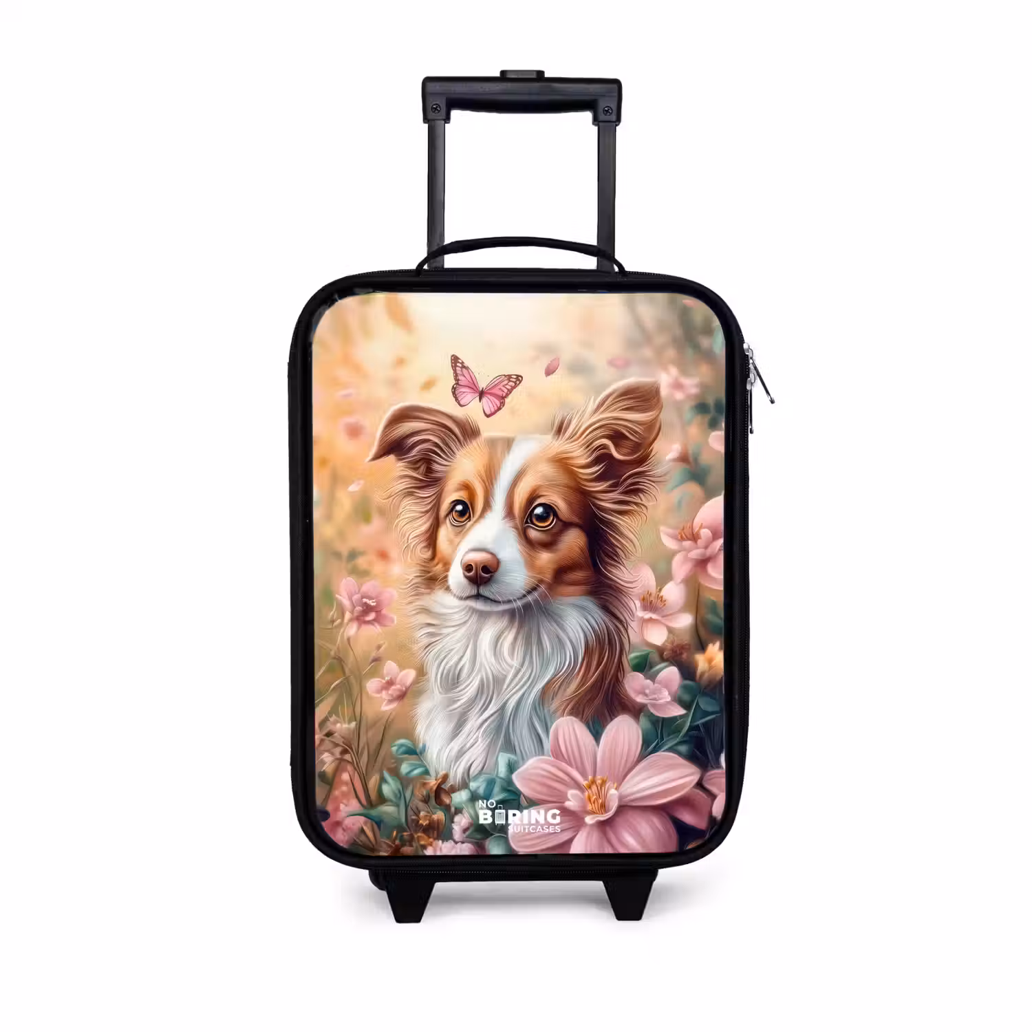 Hond in bloemenveld met vlinders Kinderkoffer - Zwart klein -3d