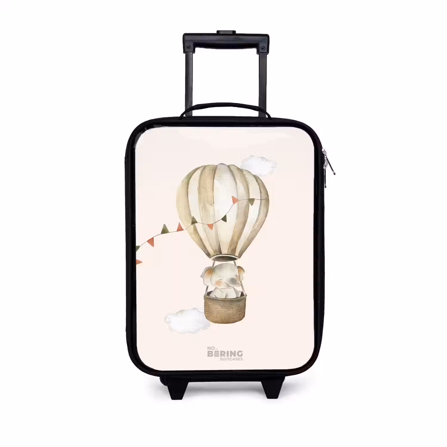 Olifant in een luchtballon Kinderkoffer - Zwart klein -3d