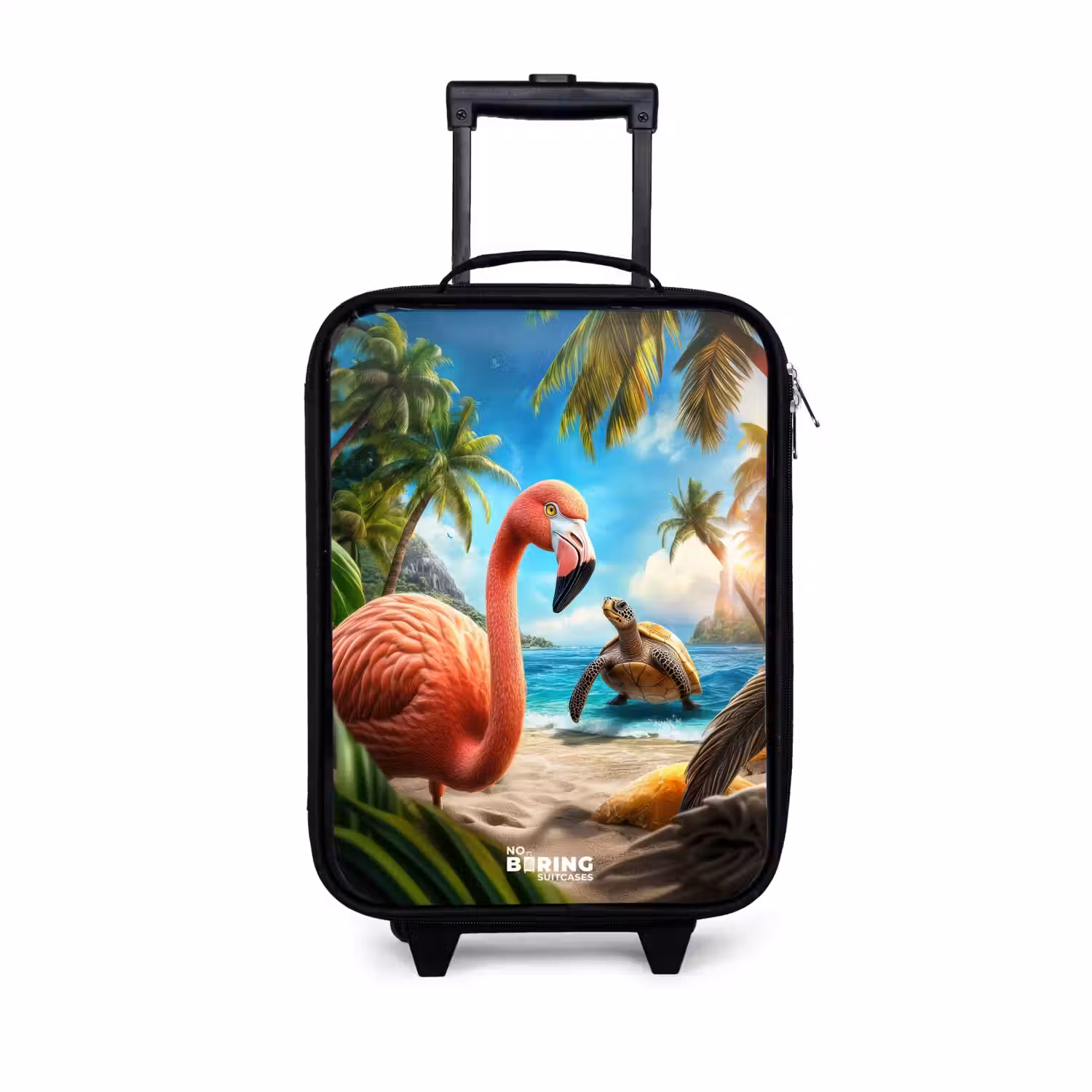 Flamingo en schildpad op tropisch strand Kinderkoffer - Zwart klein -3d