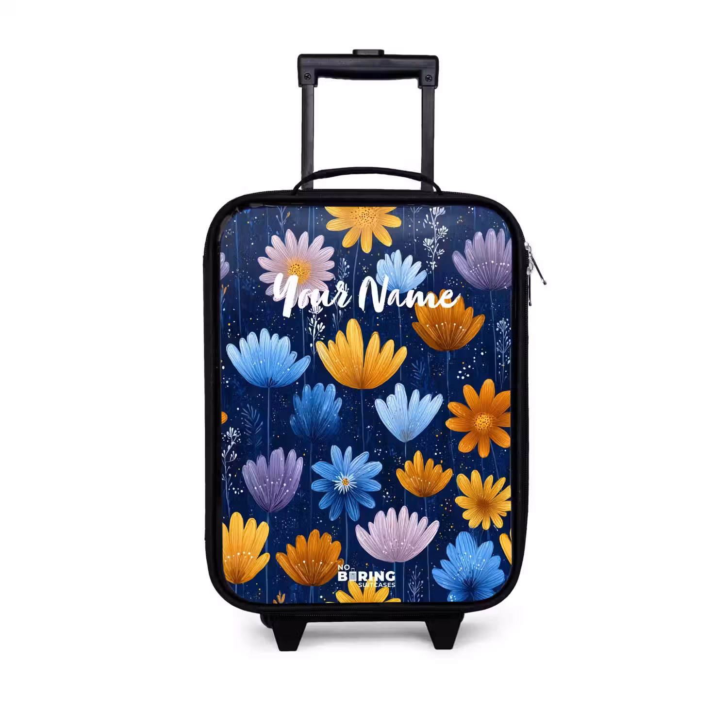 Bloemen op een donkerblauwe achtergrond Kinderkoffer - Zwart klein -3d