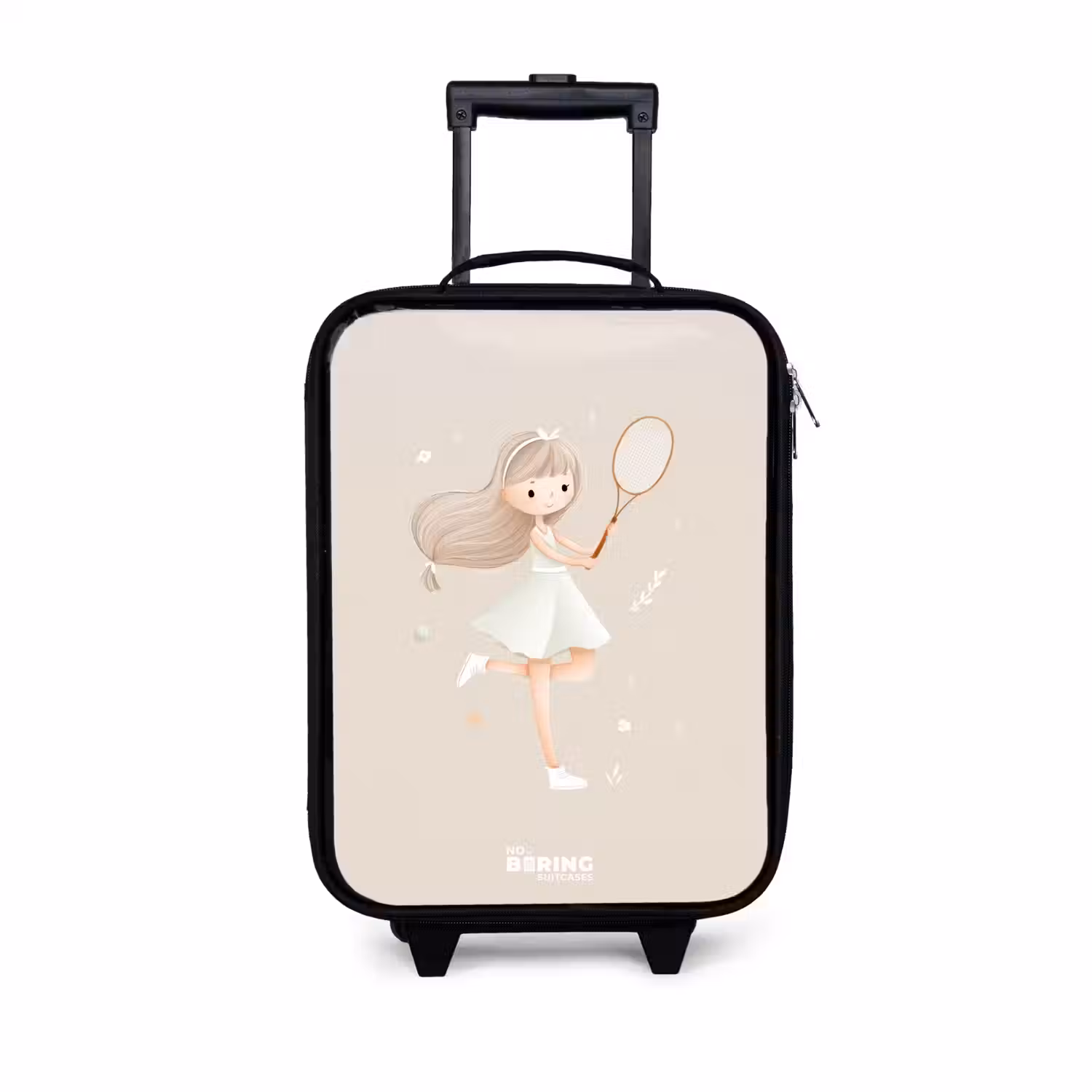 Meisje speelt tennis in beige kleuren Kinderkoffer - Zwart klein -3d