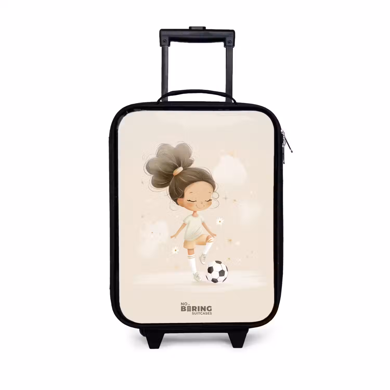Meisje met een voetbal in beige kleuren Kinderkoffer - Zwart klein -3d