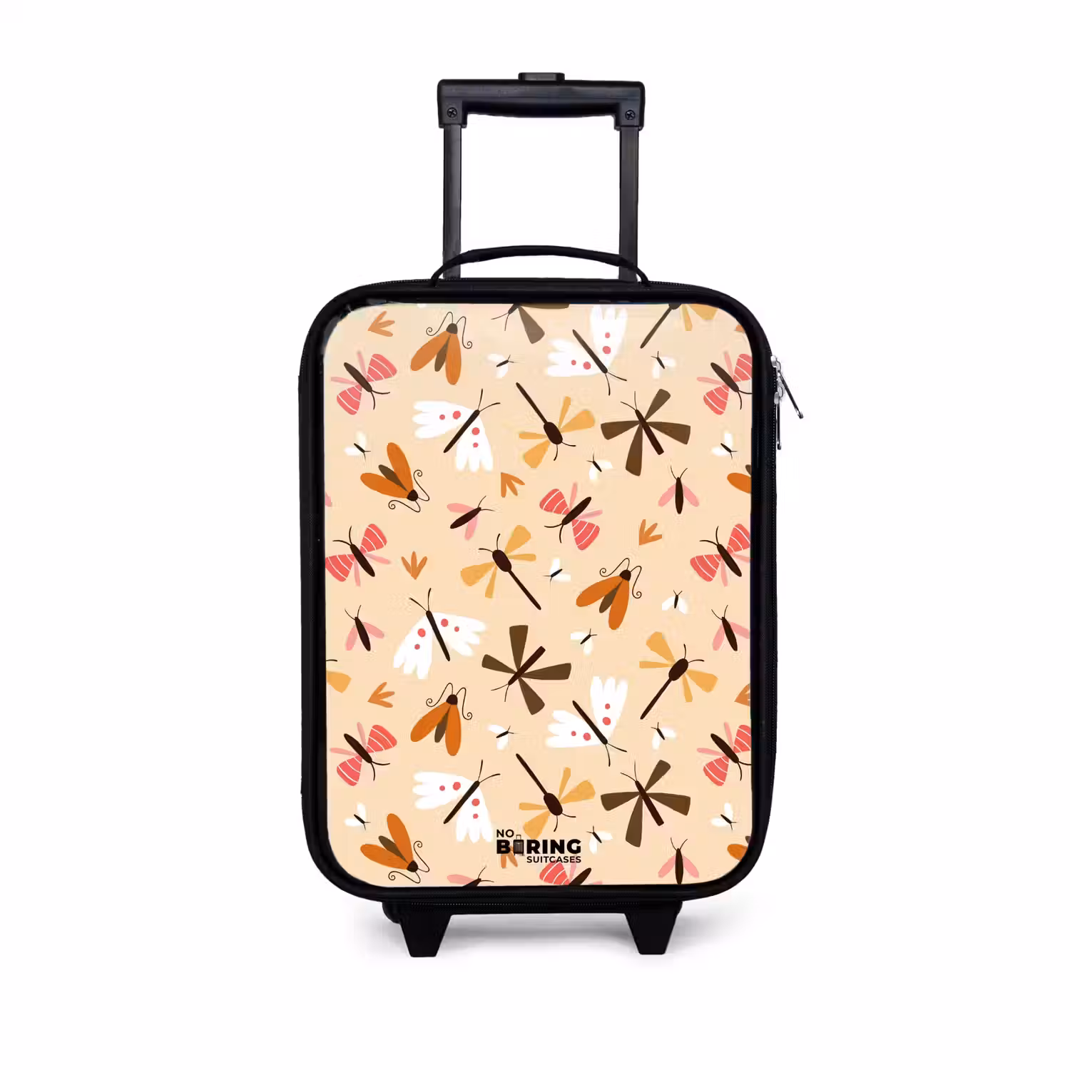 Insectenpatroon in bruin, roze en oranje op beige achtergrond Kinderkoffer - Zwart klein -3d