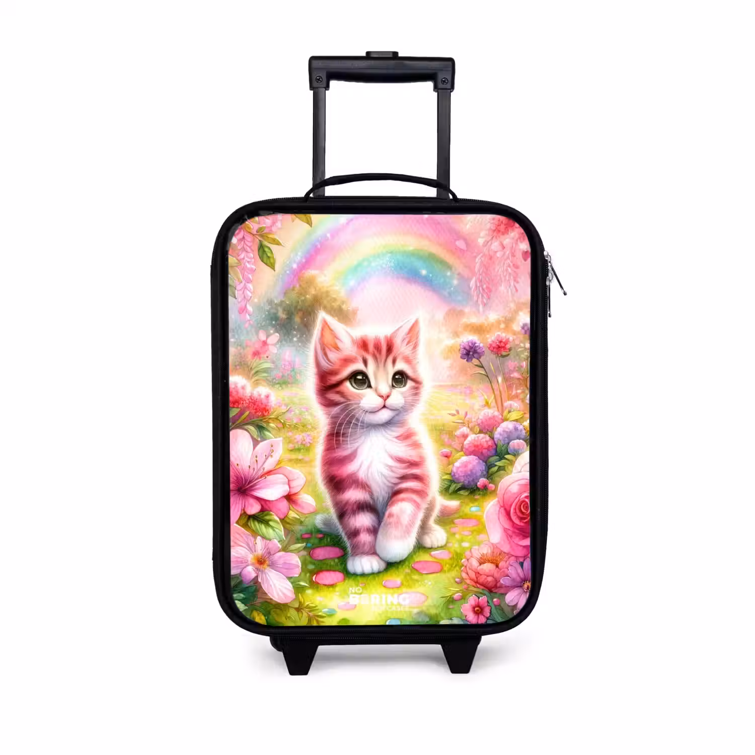 Kitten met regenboog en bloemen Kinderkoffer - Zwart klein -3d