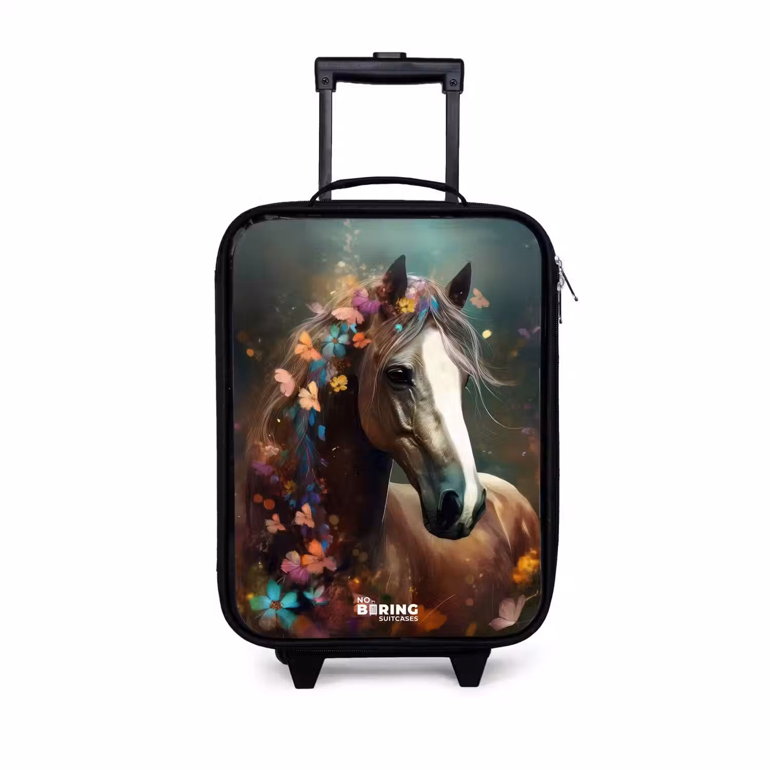 Lichtbruin paard tussen de bloemen Kinderkoffer - Zwart klein -3d