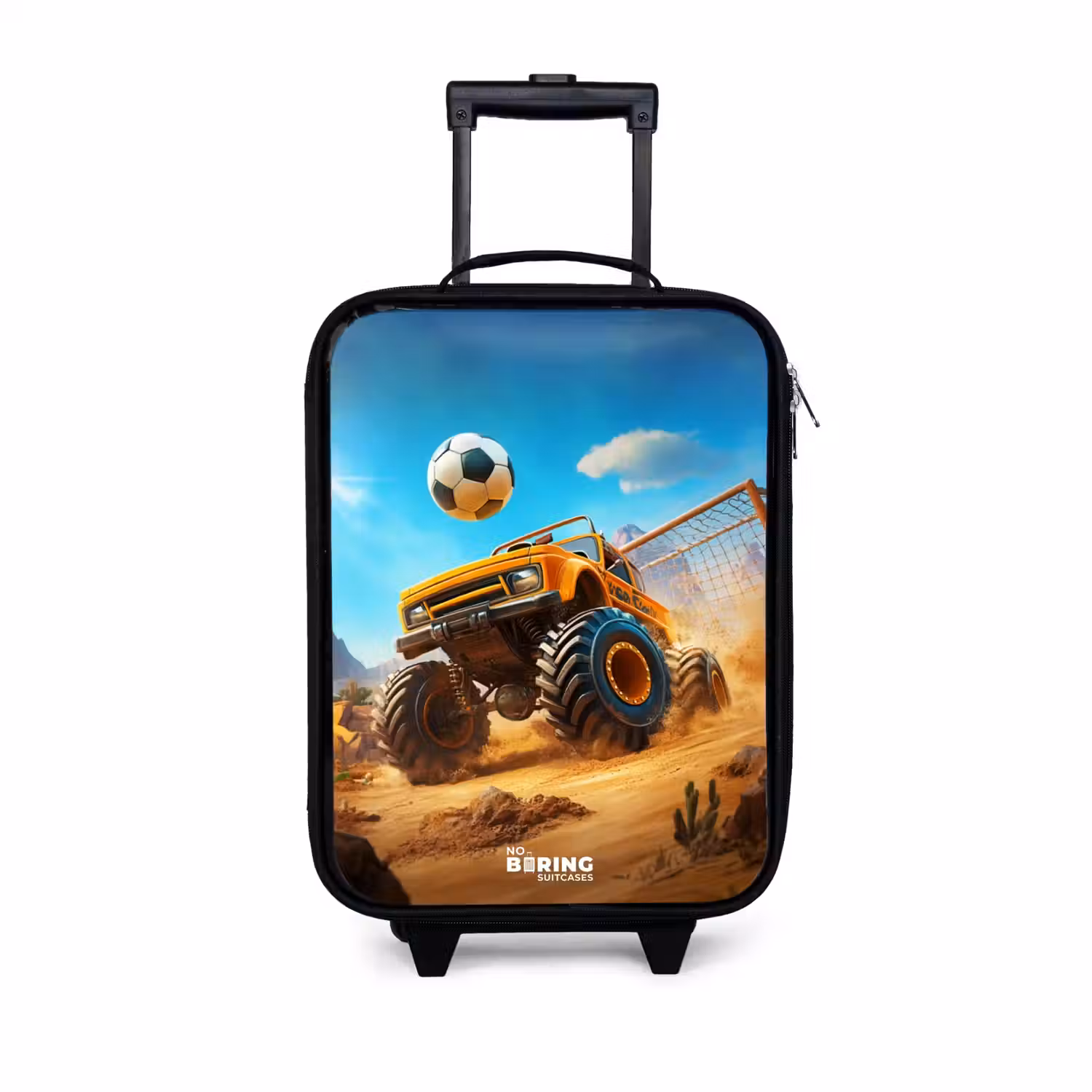 Monstertruck scoort goal in woestijnstadion Kinderkoffer - Zwart klein -3d
