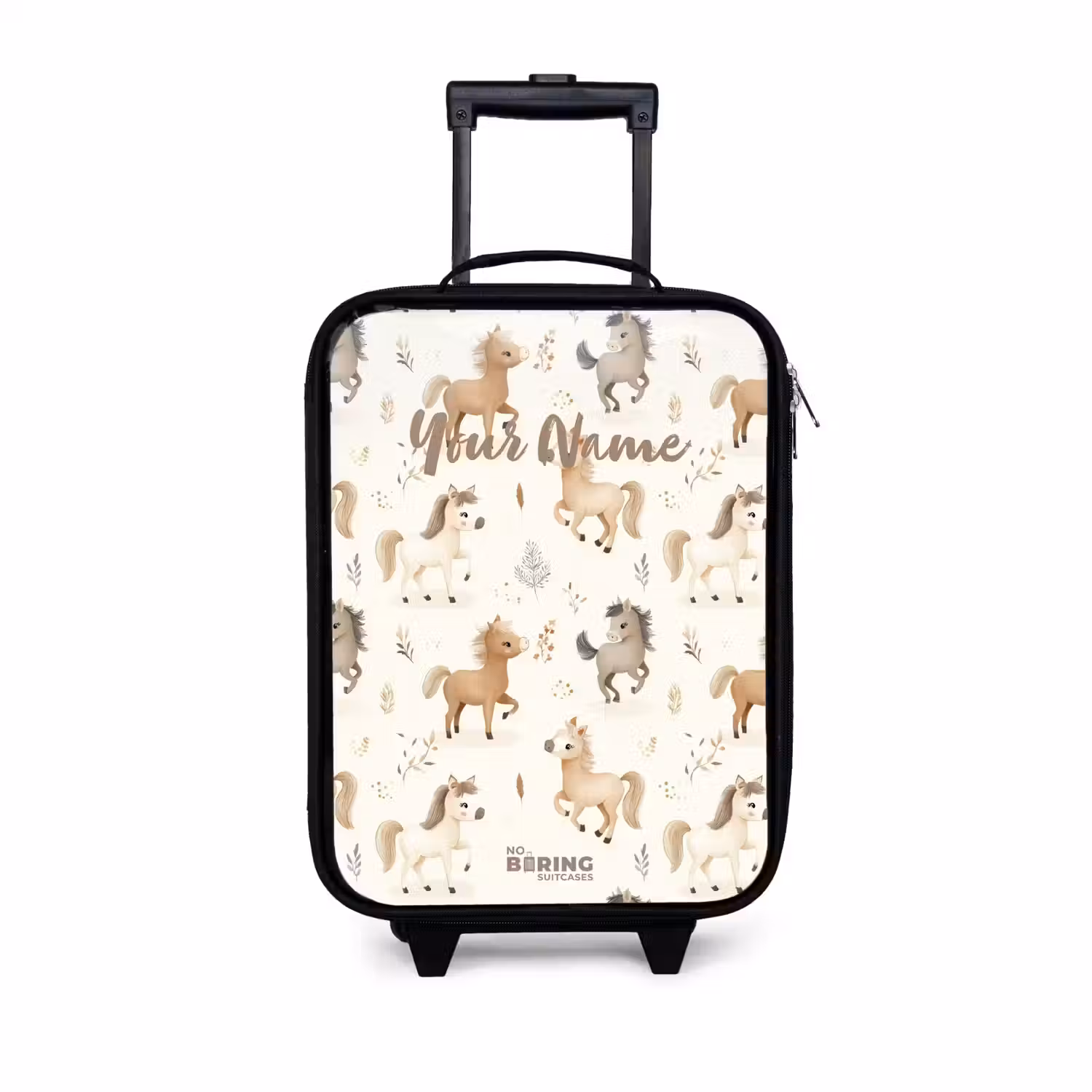 Patroon van veulens in beige en bruin kleuren Kinderkoffer - Zwart klein -3d