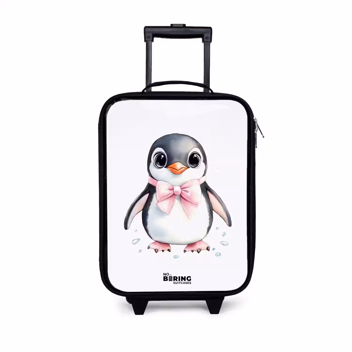 Pinguïn met roze strik en ijsdruppels Kinderkoffer - Zwart klein -3d